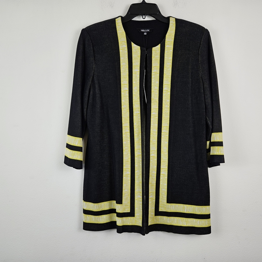 Misook Black Yellow Trim Sweater Jacket Cardigan Size M NWT